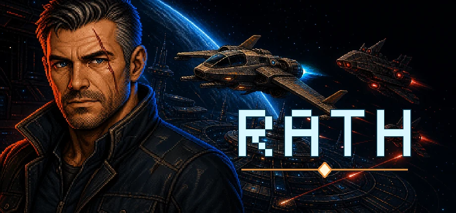 RATH: a pilot and spacecraft against a star-filled galaxy
